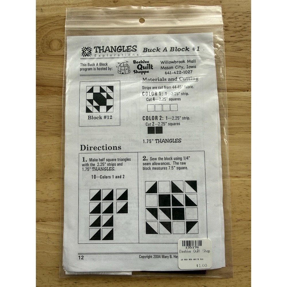 Thangles Explorations Buck A Block #1 Block #12 With Fabric
